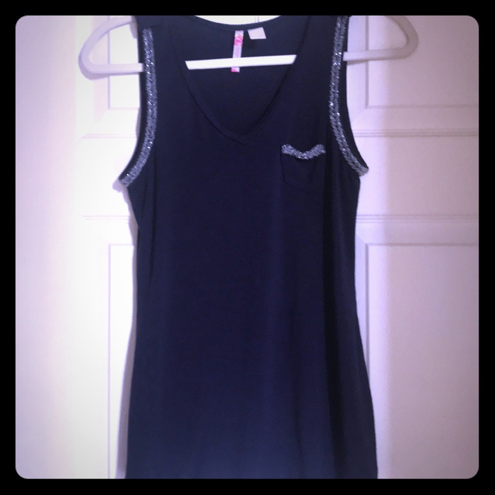 Women’s tank w pocket, beaded accents